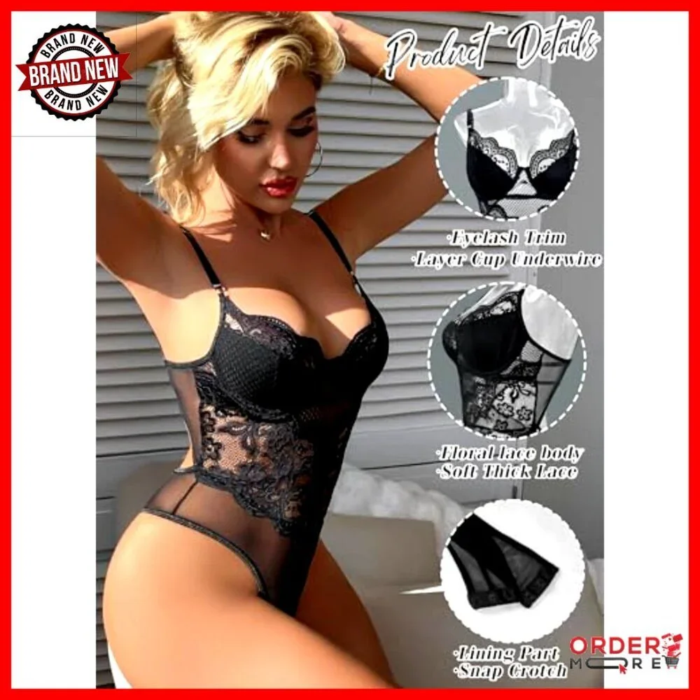 Lace Underwire Bodysuit One Piece Teddy Corset Top for Women